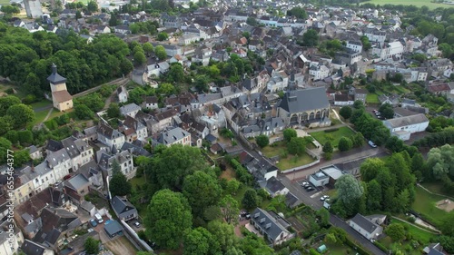 A panorama aerial view of  the old town in the city Château-Renault  in France on a sunny summer day