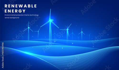 Horizontal version of renewable energy illustration wind technology style wind turbine