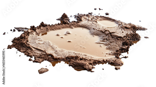 Mud puddle png dirty water splash ground stain natural soil texture design element isolated on white background