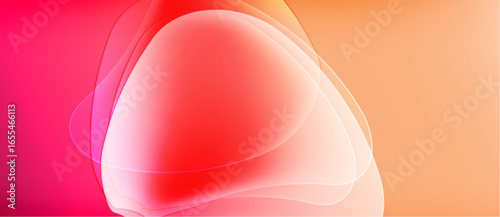 Abstract fluid shapes blend, creating vibrant gradients. Warm colors dominate, evoking energy, motion, softness. Light plays across translucent forms.