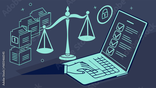 Digital Legal Process with Checklist and Balancing Scales.