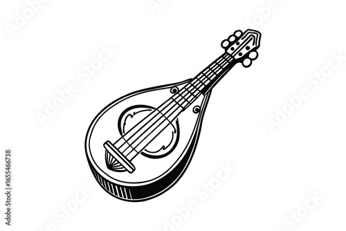 Vintage mandolin musical instrument silhouette isolated on white background