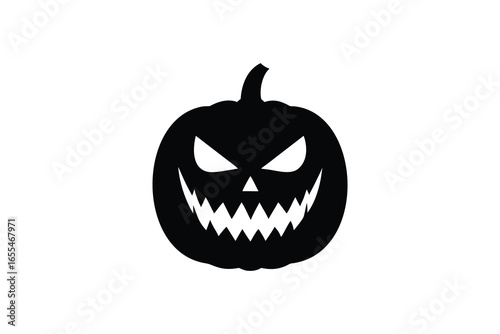 Scary halloween jack o lantern silhouette isolated on white background