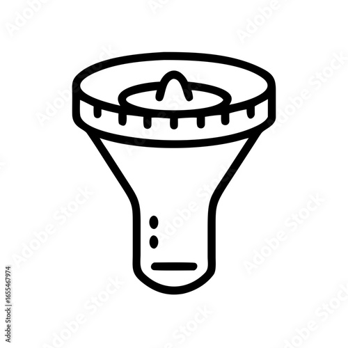 Illustration of a citrus juicer with a ridged edge and a central cone for squeezing juice out of fruit