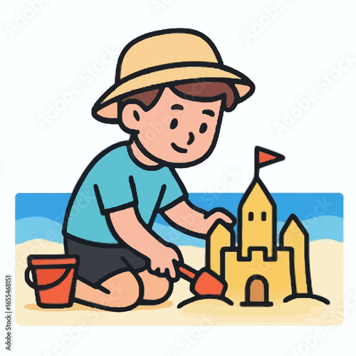 boy building a sandcastle