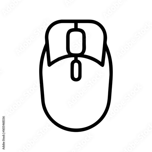Illustration of a computer mouse with a scroll wheel and left and right click buttons in black outline