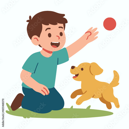 boy playing with his dog