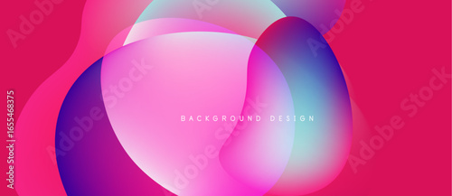 Abstract vibrant shapes overlap. Pink, purple, blue gradients create dynamic background. Modern design element for digital projects.