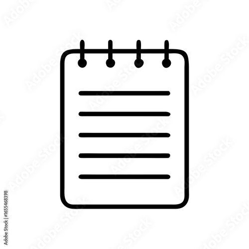 Illustration of a simple notepad with lines and a spiral binding at the top in black and white style