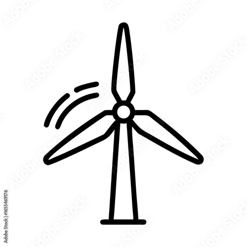 Illustration of a wind turbine with three blades and motion lines in a simple outline style design