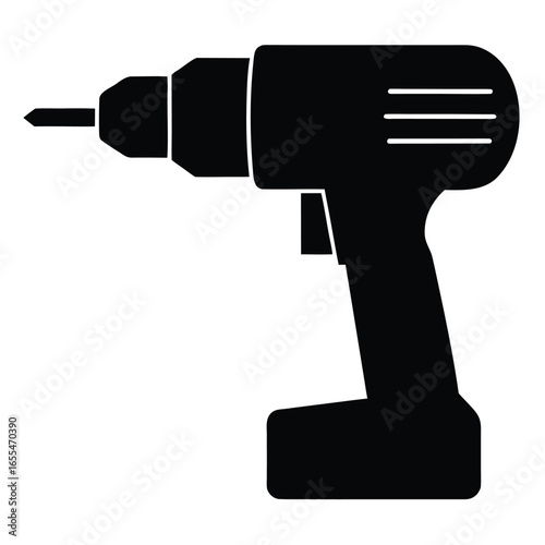Black cordless drill with pointed bit tool power tool