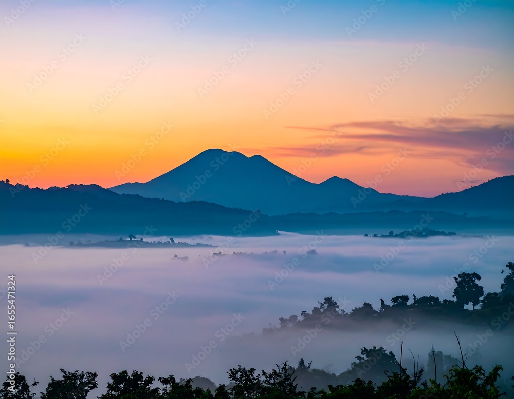 Fototapeta premium Sunrise over misty mountains (4)