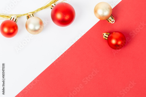 The red background is a contrasting color to the gold and red ornaments