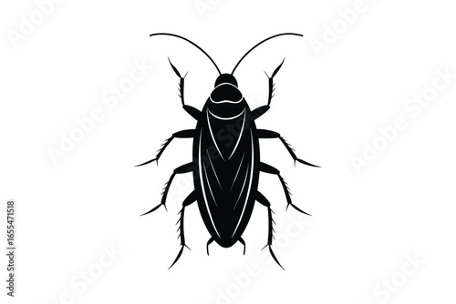 Black cockroach silhouette isolated on white background