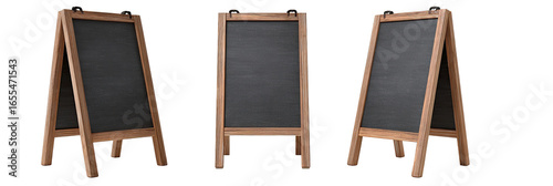 Three wooden A-frame chalkboard displays