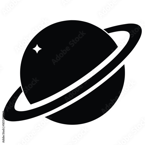Black planet with rings and star space celestial
