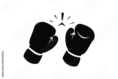 Pair of boxing gloves clashing silhouette isolated on white background