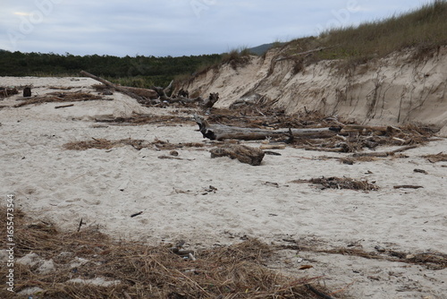 Lixo plástico abandonado na praia