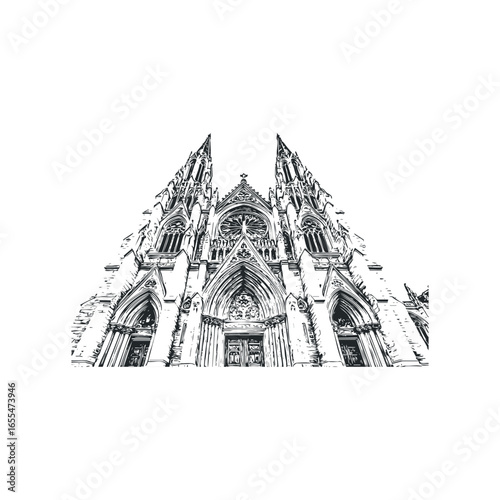 Grand Gothic Cathedral Facade with Intricate Architectural Details