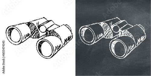 Chalk hand drawn binocular vector for observation, exploration, and discovery with a sketchy feel. Ideal for illustrating research, problem-solving, and creative concepts.