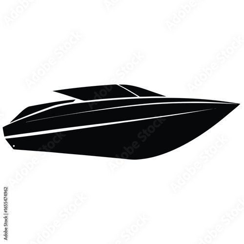 Sleek black motorboat silhouette yacht