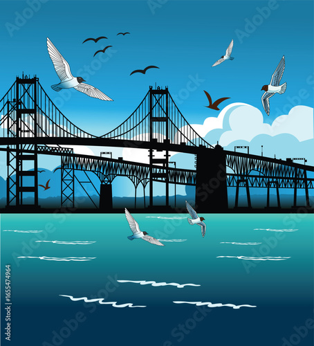 Chesapeake Bay Bridge during the day illustration