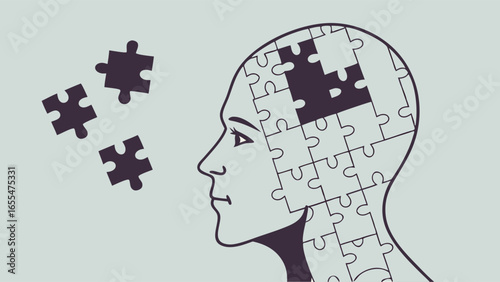 Incomplete Puzzle Head Profile Missing Piece Mental Health Concept.