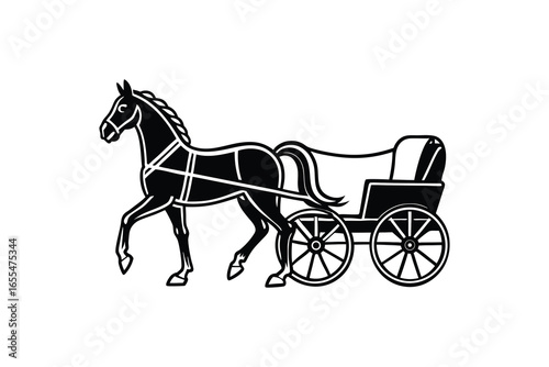 Horse and carriage silhouette isolated on white background