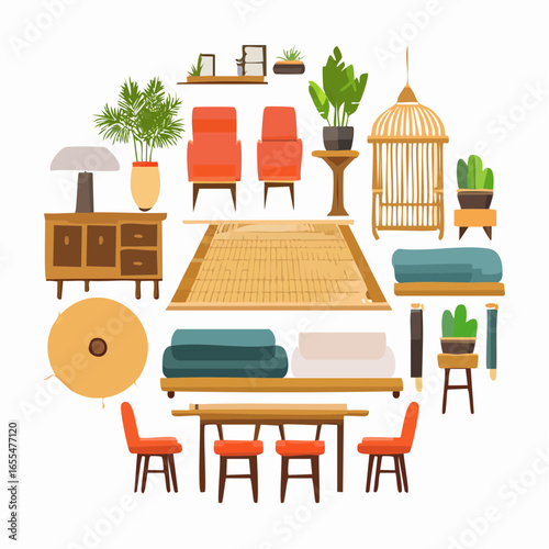 家具建具畳小売業とインテリア販売を表すベクターイラスト