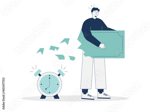 Man losing investment money burns. Trading illustration. Character design. Flat vector illustration.