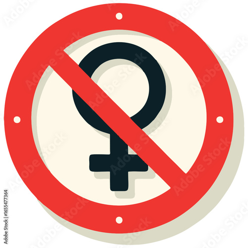 Sign indicating no entry for women, with a venus symbol. Suitable for gender equality, discrimination, inclusivity concepts in designs or presentations.