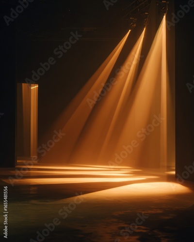 Wallpaper Mural Minimalist stage design illuminated with warm-toned spotlights, creating a professional and elegant presentation space. Torontodigital.ca