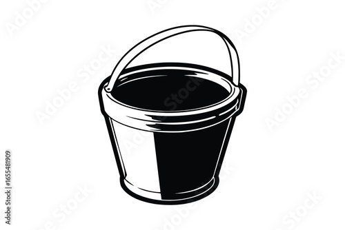 Simple black silhouette of a bucket isolated on white background