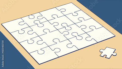 Unfinished White Jigsaw Puzzle on a Surface.