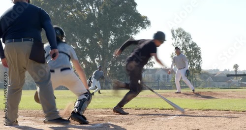 Pitcher delivering fastball from mound, catcher tagging sliding runner home plate to record out