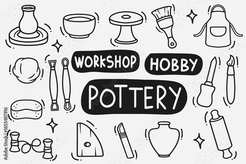 set of pottery doodle good for background, wallpaper, element design, icon, etc