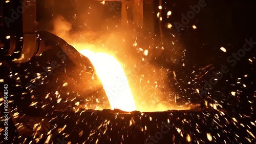 Molten Metal Pouring and Casting Process with Bright Sparks