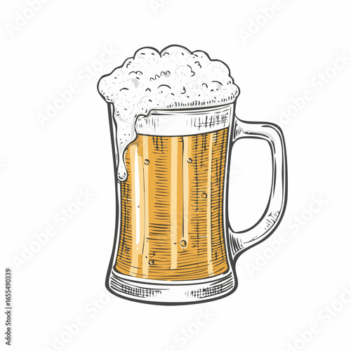 Beer glass mug with drink cheers toast vintage engraving sketch illustration with detailed retro line art of a classic alcoholic beverage, perfect for bar themes, brewery branding, vintage pub prints,