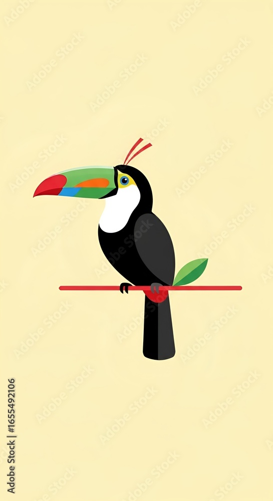 Fototapeta premium Vibrant Toucan Vertical Portrait Wallpaper A Tropical Bird Illustration