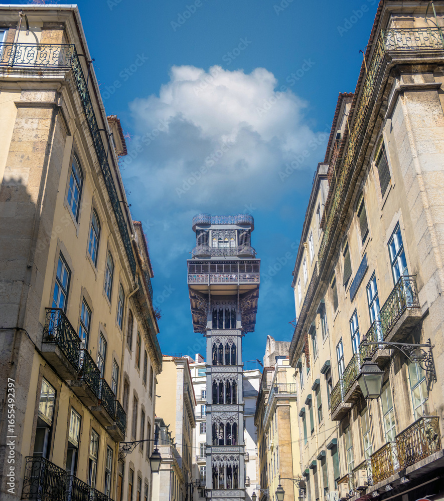 Historic Santa Justa Lift (Elevador de Santa Justa), also called Carmo Lift (Elevador do Carmo) in the old city center of Lisbon, Portugal Historic Santa Justa Lift (Elevador de Santa Justa), also called Carmo Lift (Elevador do Carmo) in the old city center of Lisbon, Portugal
