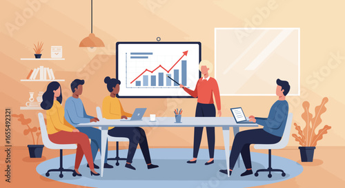 Business Presentation with Blonde Woman and Team Members