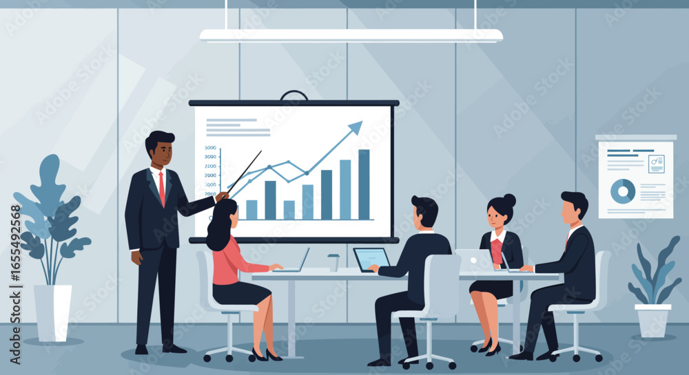 Fototapeta premium Business Team Meeting Presenting Financial Growth Charts