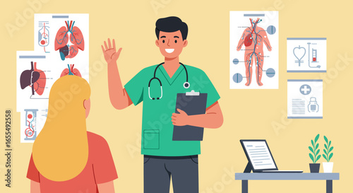 Smiling Doctor Welcoming Patient in Medical Office