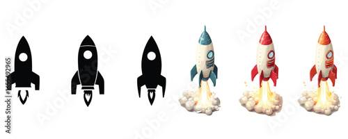 set of 6 rocket silhouette startup launch vector design