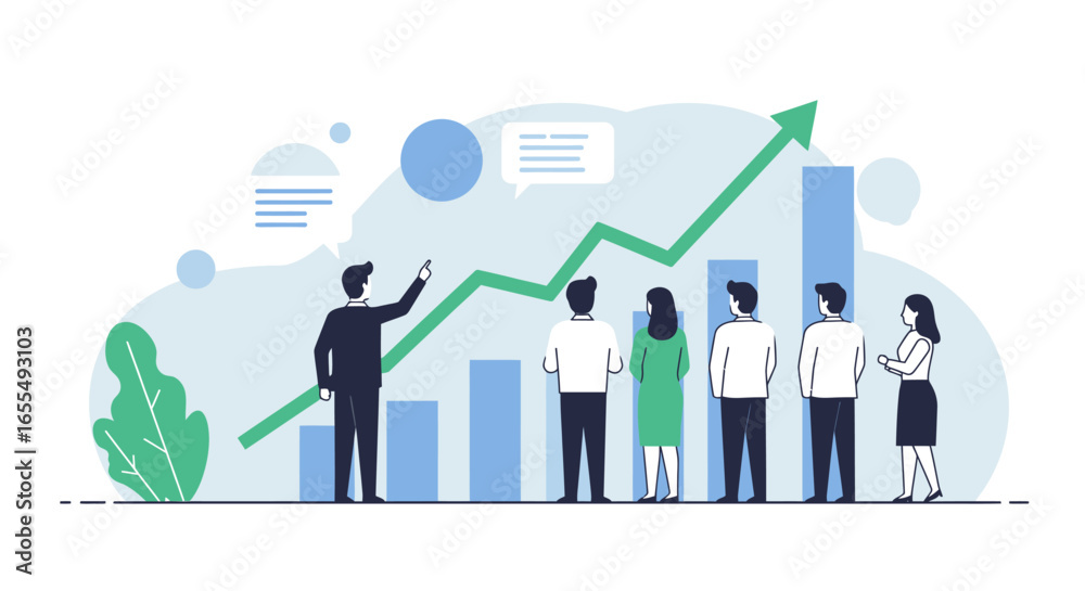 Obraz premium Business Presentation with Growth Chart and Team