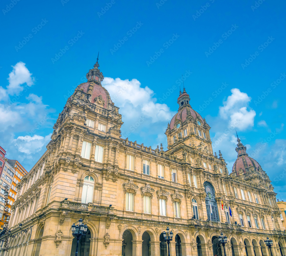 Naklejka premium Imposing City Hall of La Coruña, María Pita Square, La Coruña, Galicia, Spain