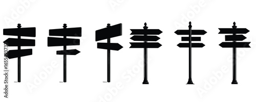 set of road signpost silhouette for travel navigation and direction design