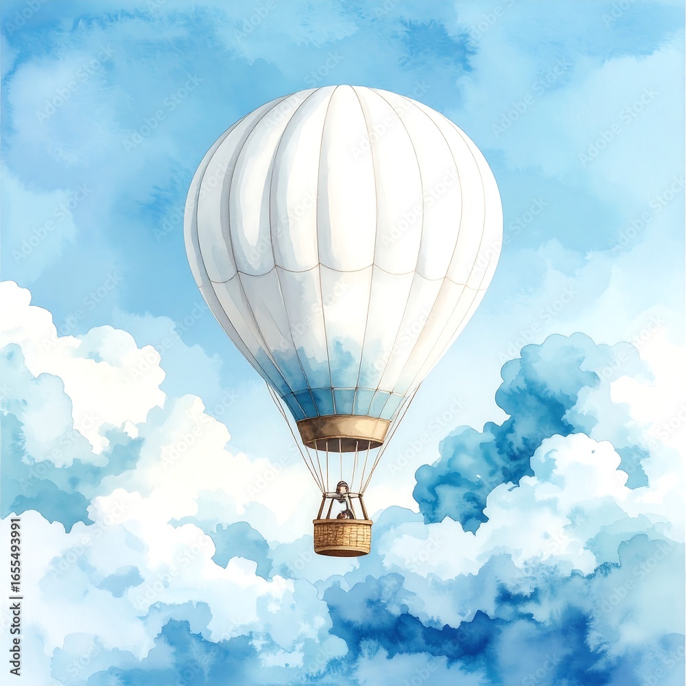 Fototapeta premium Hot Air Balloon Ascending Cloudy Sky
