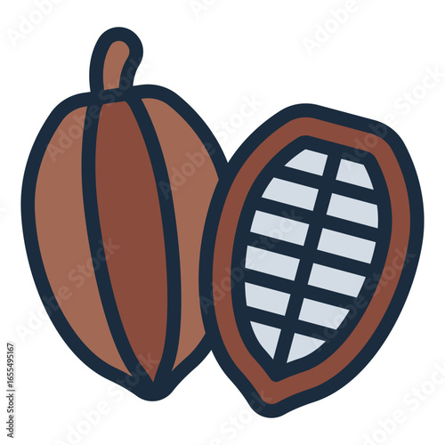 cocoa pod filled line icon showing raw material for fair trade chocolate