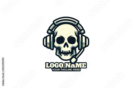 Headphone Skull Flat Emblem Design